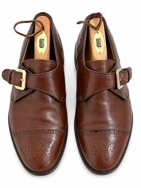Bruno Magli Platinum Men’s 8.5 Brown Leather Monk Strap Cap Toe Brogue Shoes